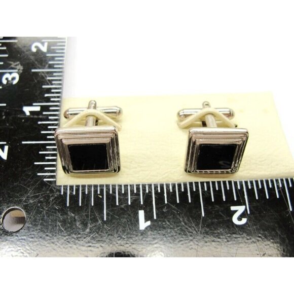 Chaps Vintage Square Cufflinks Black & Silver Tone Tux Wedding Formal IOB - Picture 5 of 12